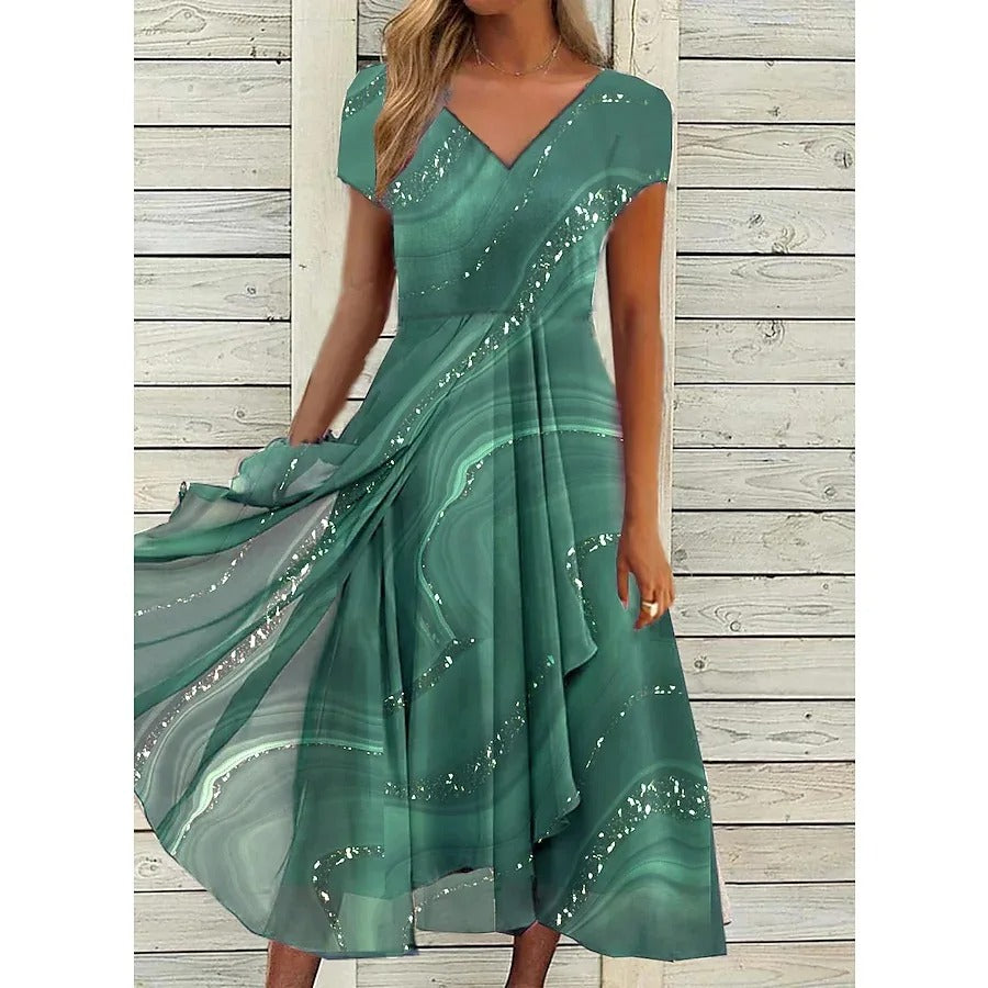 EMILY | ELEGANT V-NECK TUMMY-COVERAGE MIDI DRESS