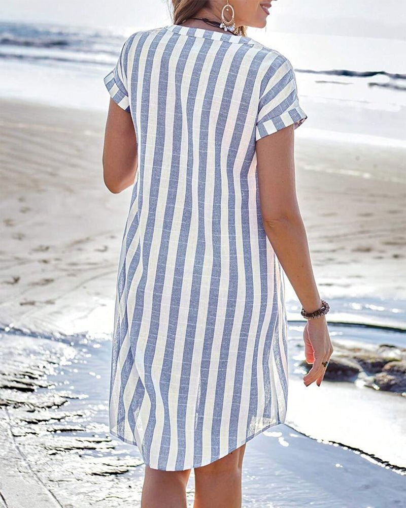 PAMELA | ELEGANT STRIPED TUMMY-COVERAGE SHIRT DRESS