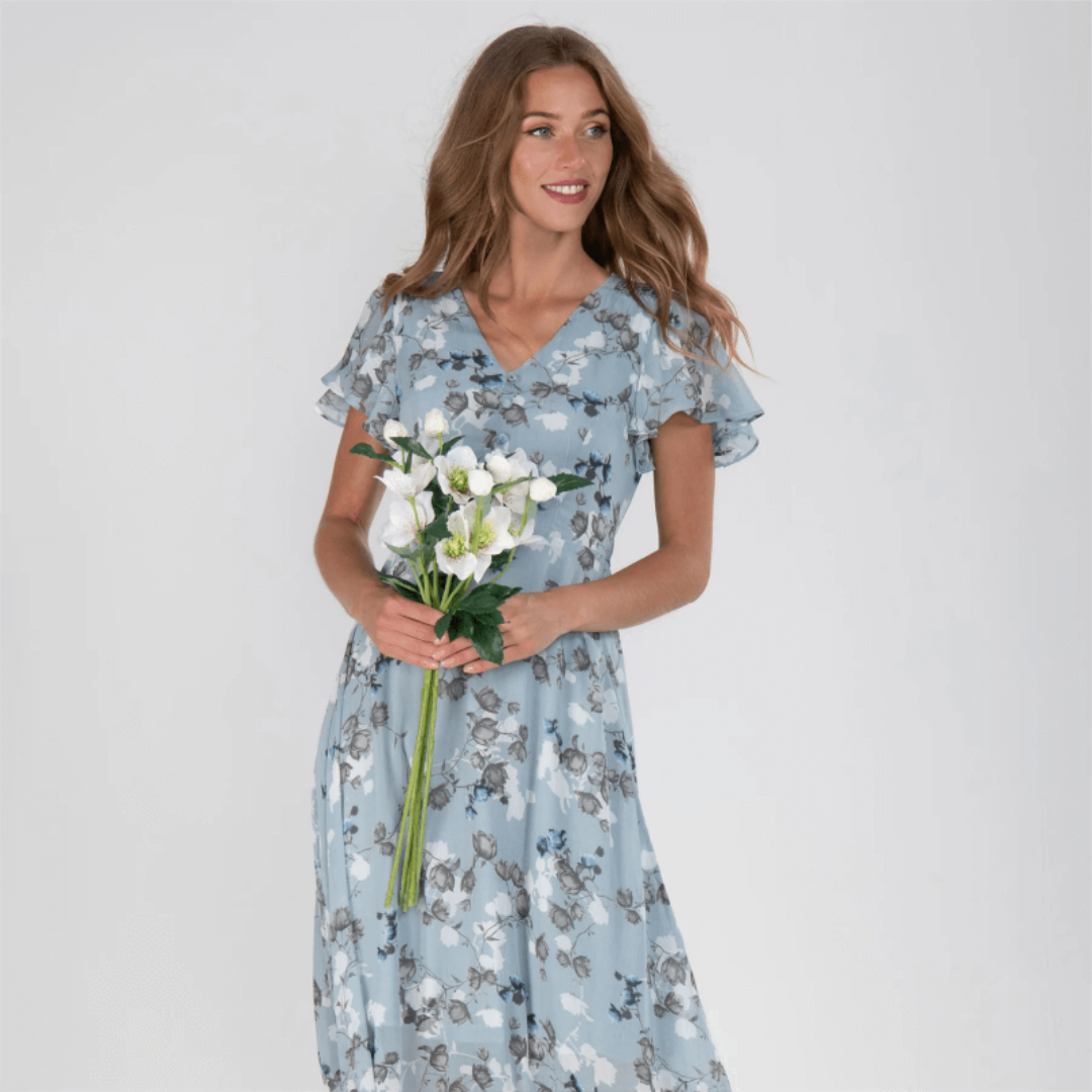 ERICA | ELEGANT FLORAL TUMMY-COVERAGE MAXI DRESS