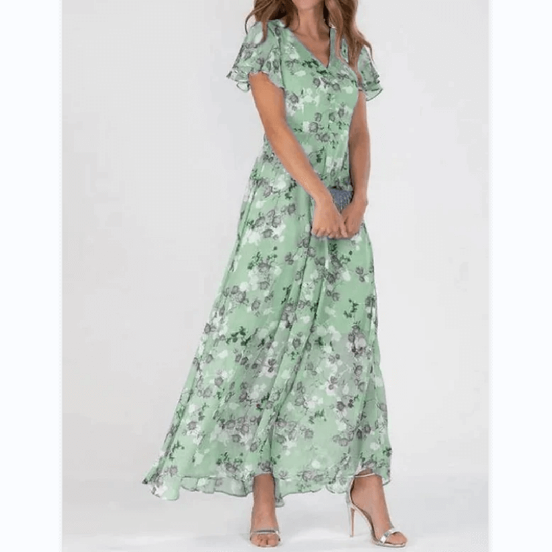 ERICA | ELEGANT FLORAL TUMMY-COVERAGE MAXI DRESS