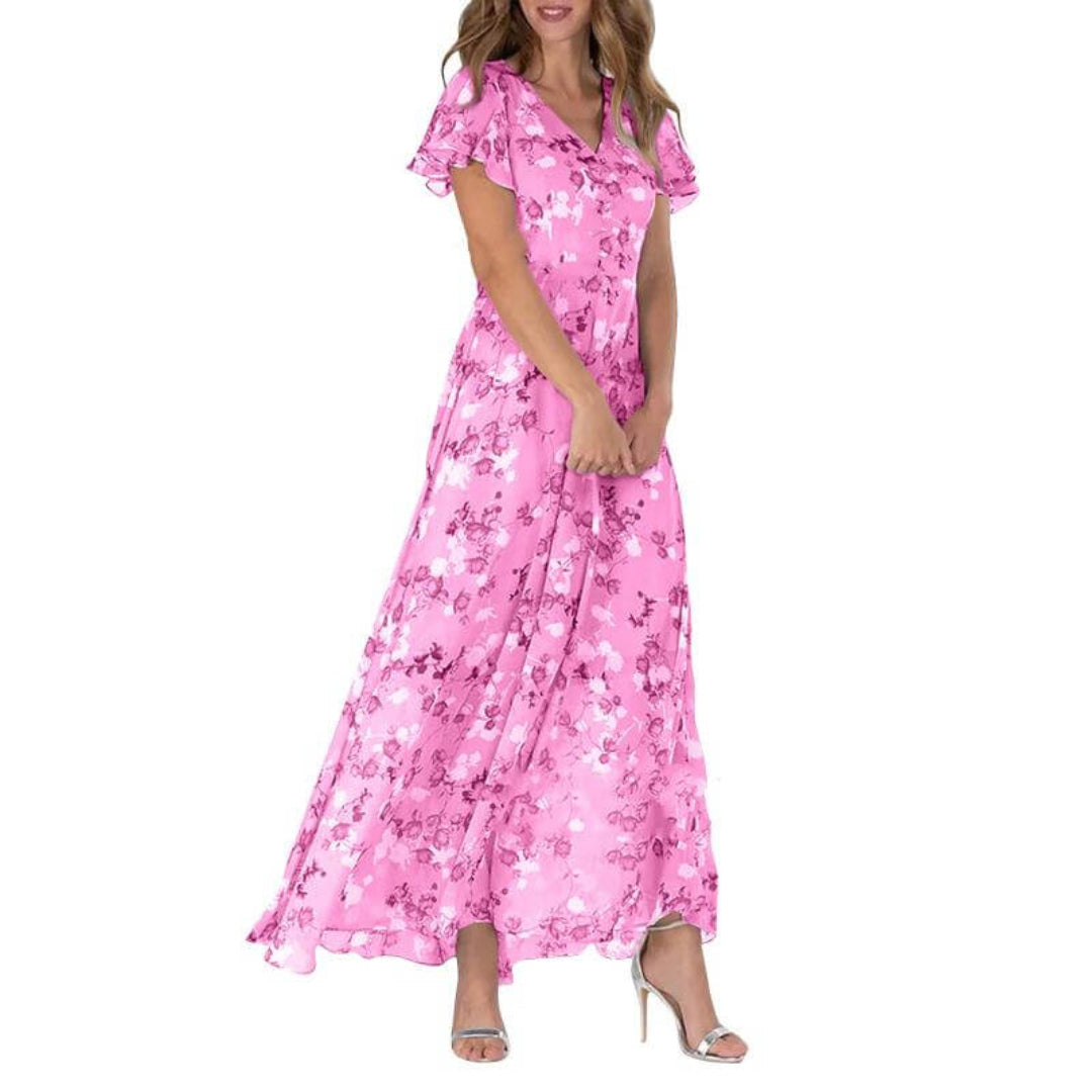ERICA | ELEGANT FLORAL TUMMY-COVERAGE MAXI DRESS