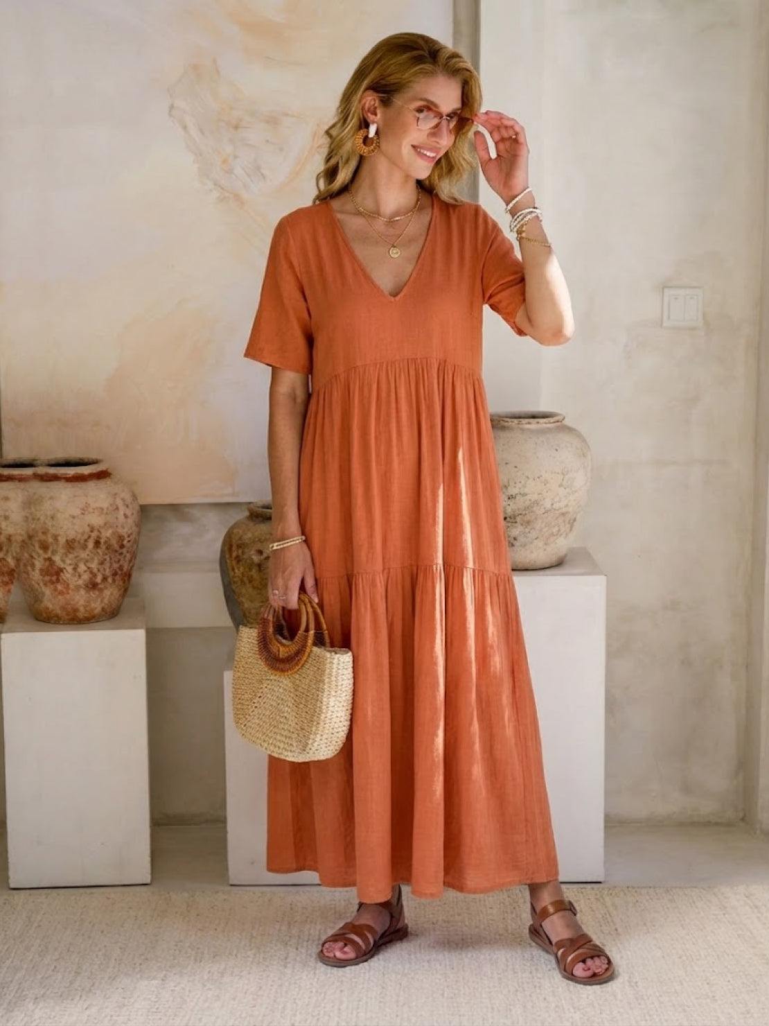 AMBER | ELEGANT TIERED TUMMY-COVERAGE MAXI DRESS