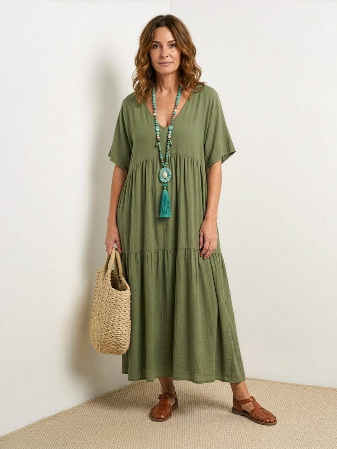 AMBER | ELEGANT TIERED TUMMY-COVERAGE MAXI DRESS