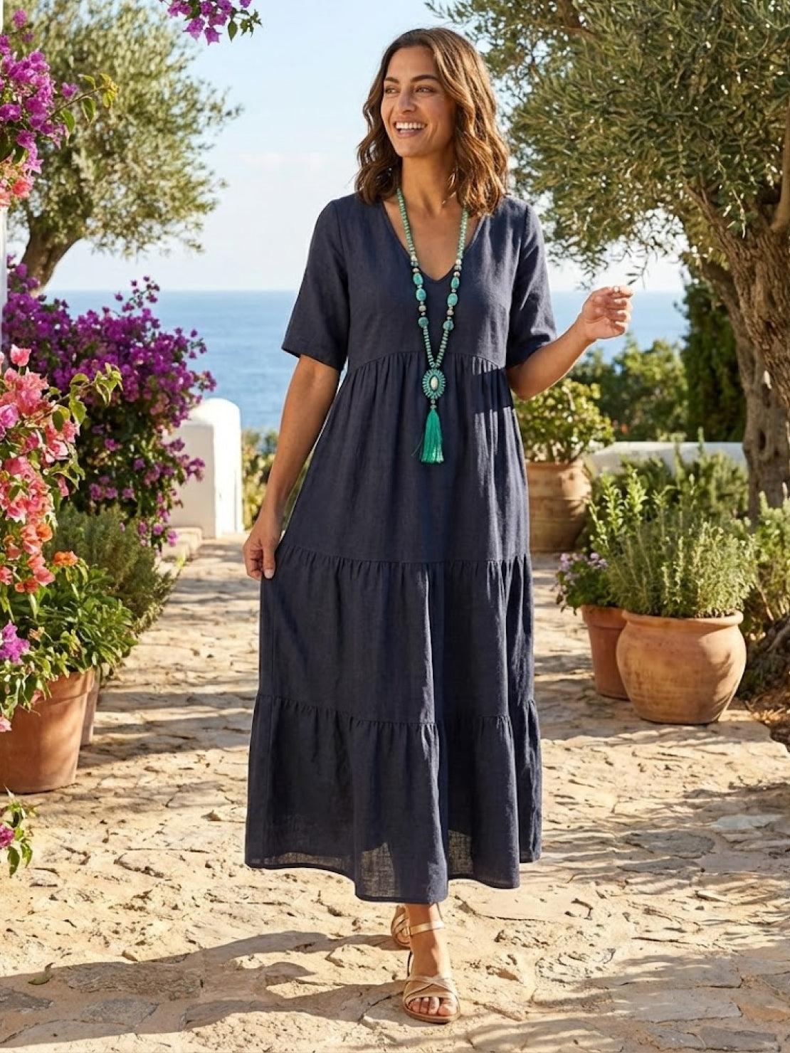 AMBER | ELEGANT TIERED TUMMY-COVERAGE MAXI DRESS