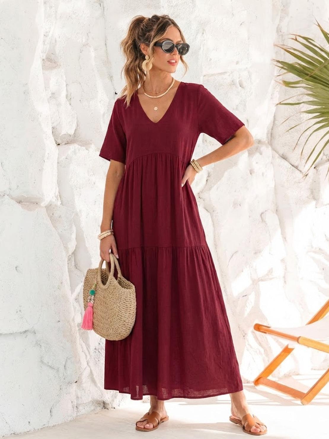 AMBER | ELEGANT TIERED TUMMY-COVERAGE MAXI DRESS