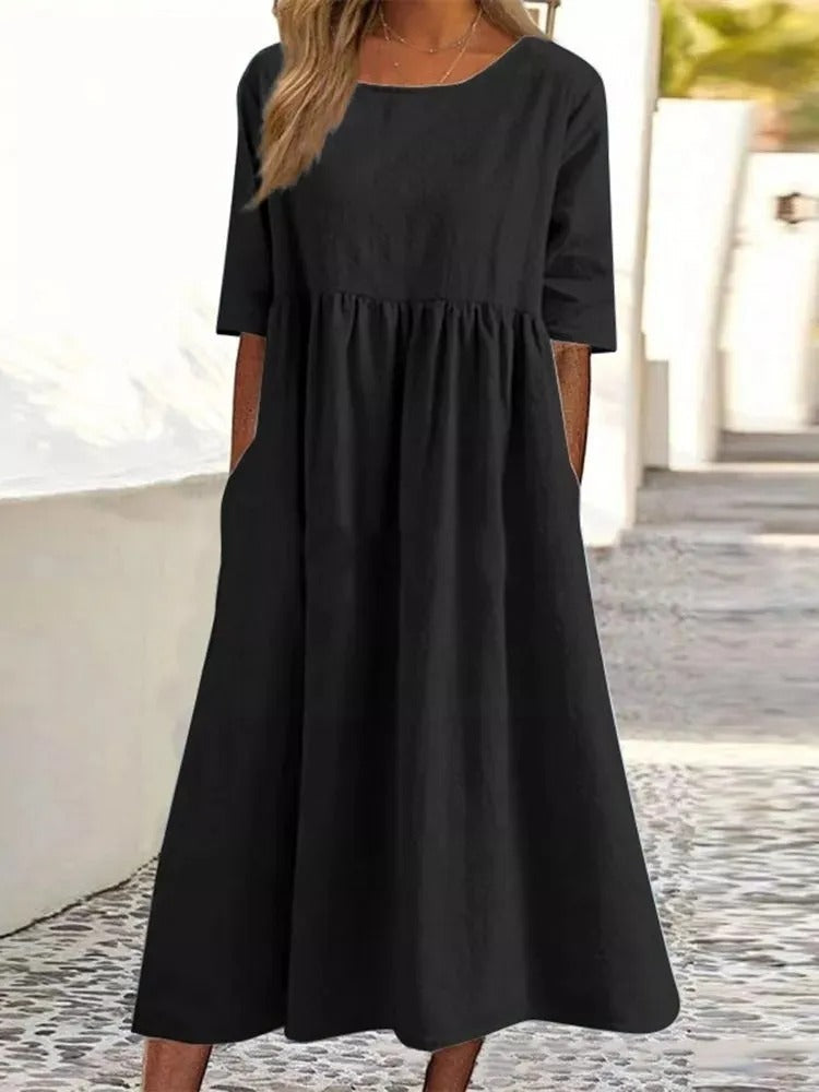 ALEXANDRA | ELEGANT MIDI DRESS WITH FLATTERING TUMMY COVERAGE