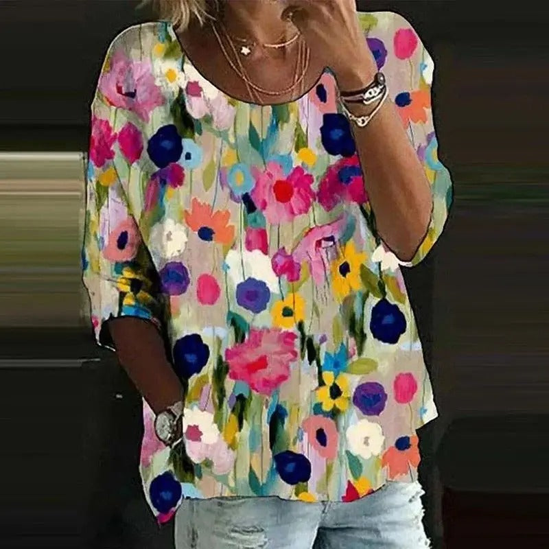 ISABELLA | MODERN PRINT T-SHIRT WITH ELBOW-SLEEVE DESIGN