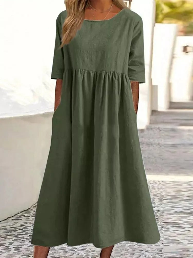 ALEXANDRA | ELEGANT MIDI DRESS WITH FLATTERING TUMMY COVERAGE