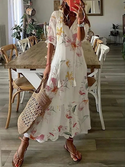 LISA | BOHO A-LINE DRESS WITH LANTERN SLEEVES