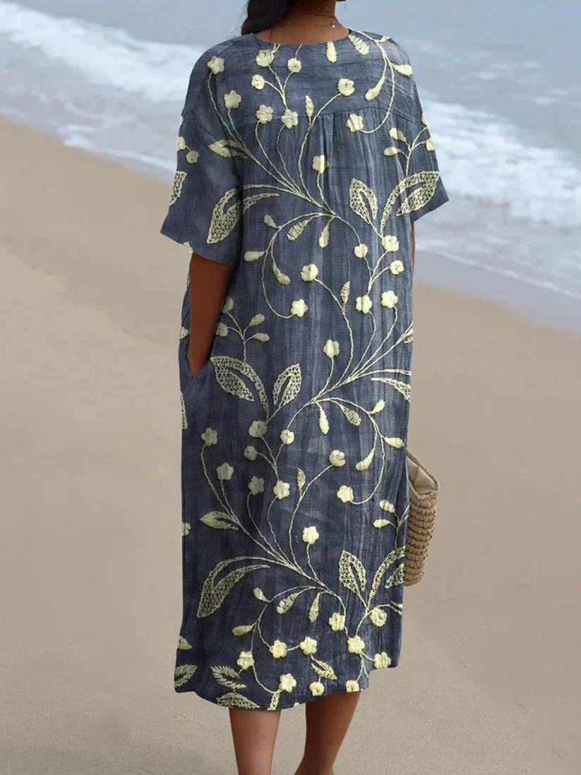 IVY | ELEGANT FLORAL TUMMY-COVERAGE COTTON DRESS