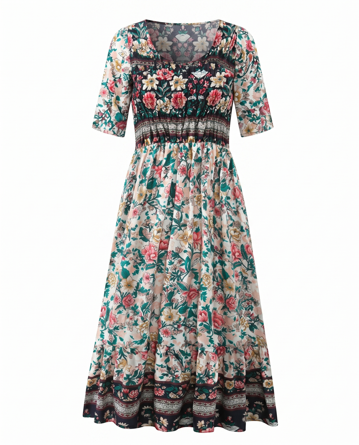 GRACIE | ELEGANT BOHO TUMMY-COVERAGE MIDI DRESS
