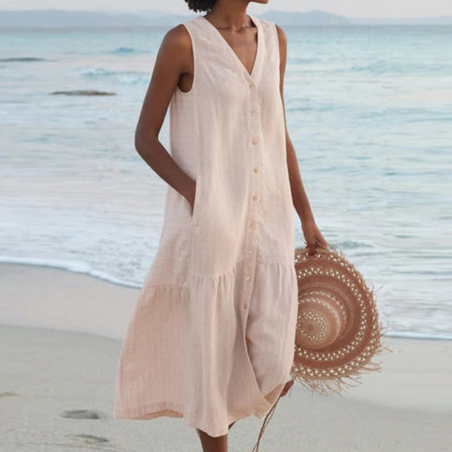 THALIA | ELEGANT SLEEVELESS TUMMY-COVERAGE MIDI DRESS