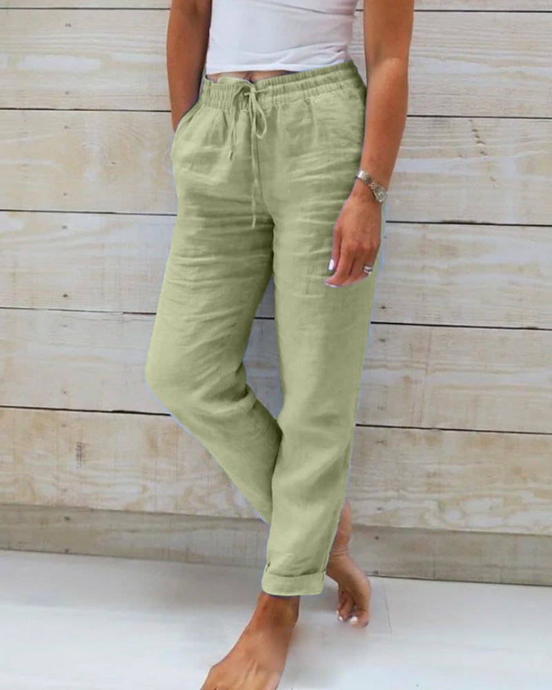 JANELLA | ELEGANT TUMMY-COVERAGE LINEN TROUSERS