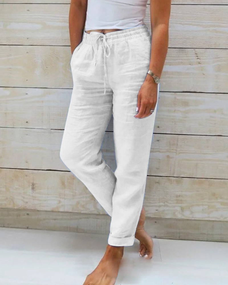 JANELLA | ELEGANT TUMMY-COVERAGE LINEN TROUSERS
