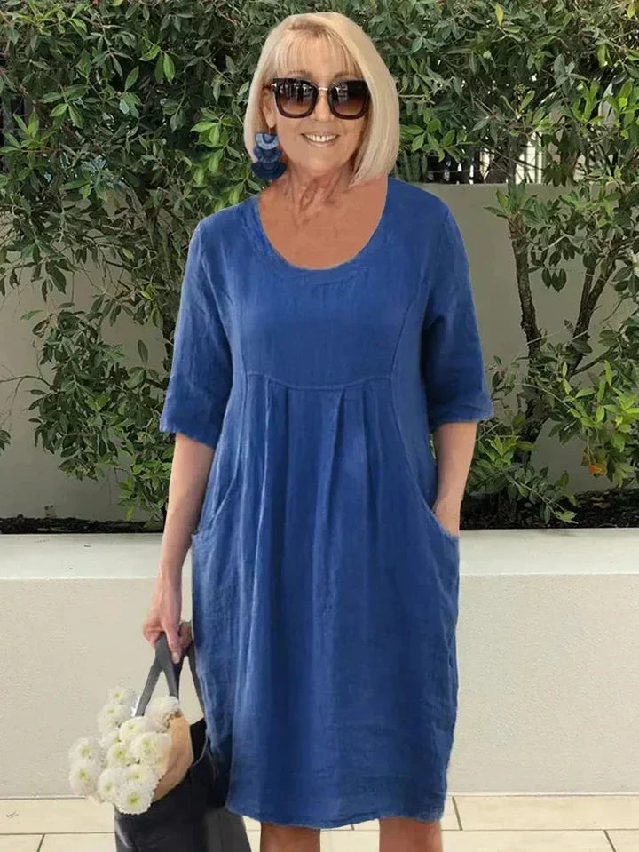 JANE | ELEGANT COTTON-LINEN TUMMY-COVERAGE DRESS