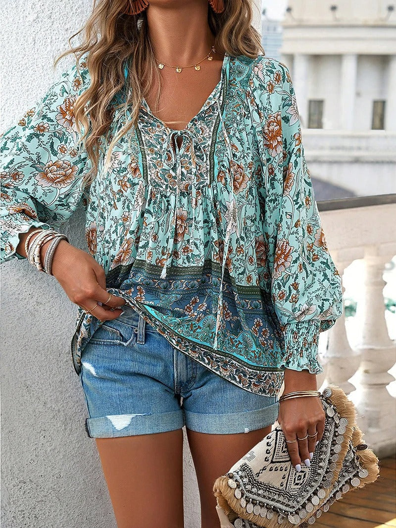 AGNES | FLORAL BUTTON-DOWN BLOUSE WITH LOOSE FIT