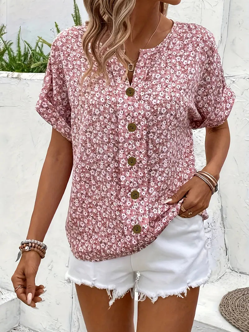 VELMA | ELEGANT FLORAL TUMMY-COVERAGE BLOUSE