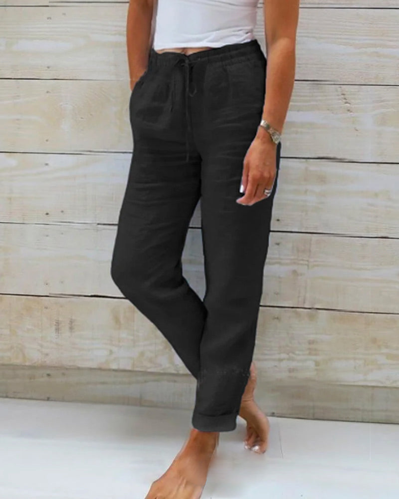JANELLA | ELEGANT TUMMY-COVERAGE LINEN TROUSERS