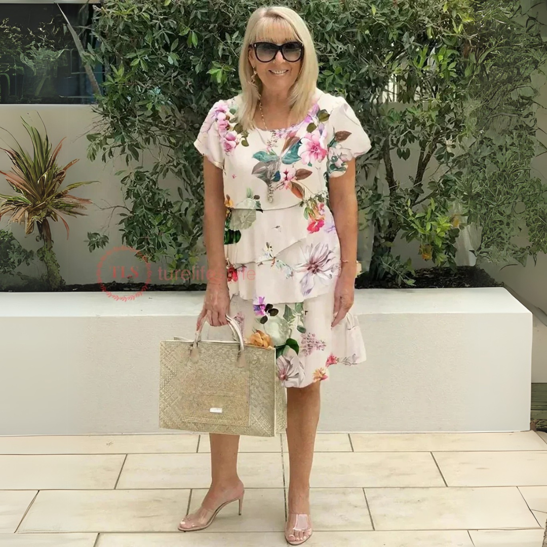 KLARISSE | ELEGANT FLORAL TUMMY-COVERAGE DRESS