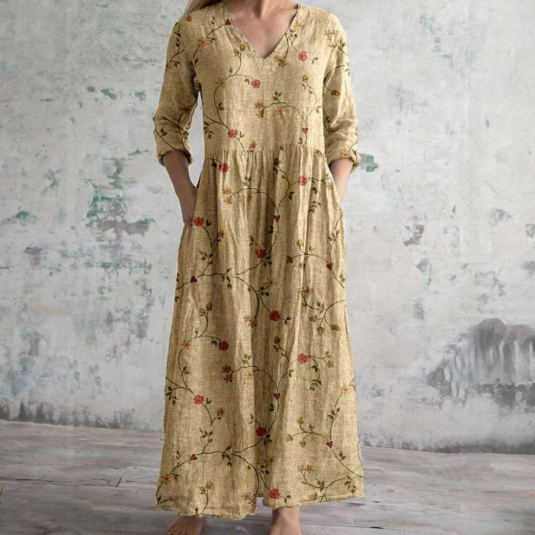 ELINOR | ELEGANT FLORAL TUMMY-COVERAGE SUMMER DRESS