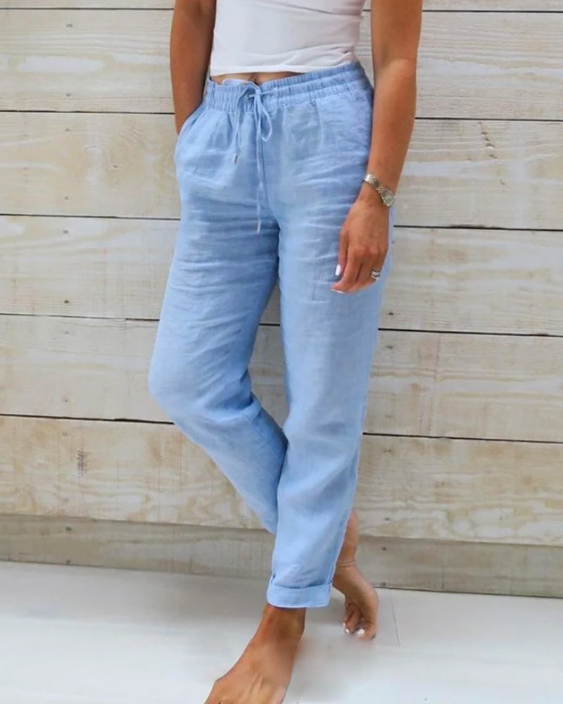 JANELLA | ELEGANT TUMMY-COVERAGE LINEN TROUSERS