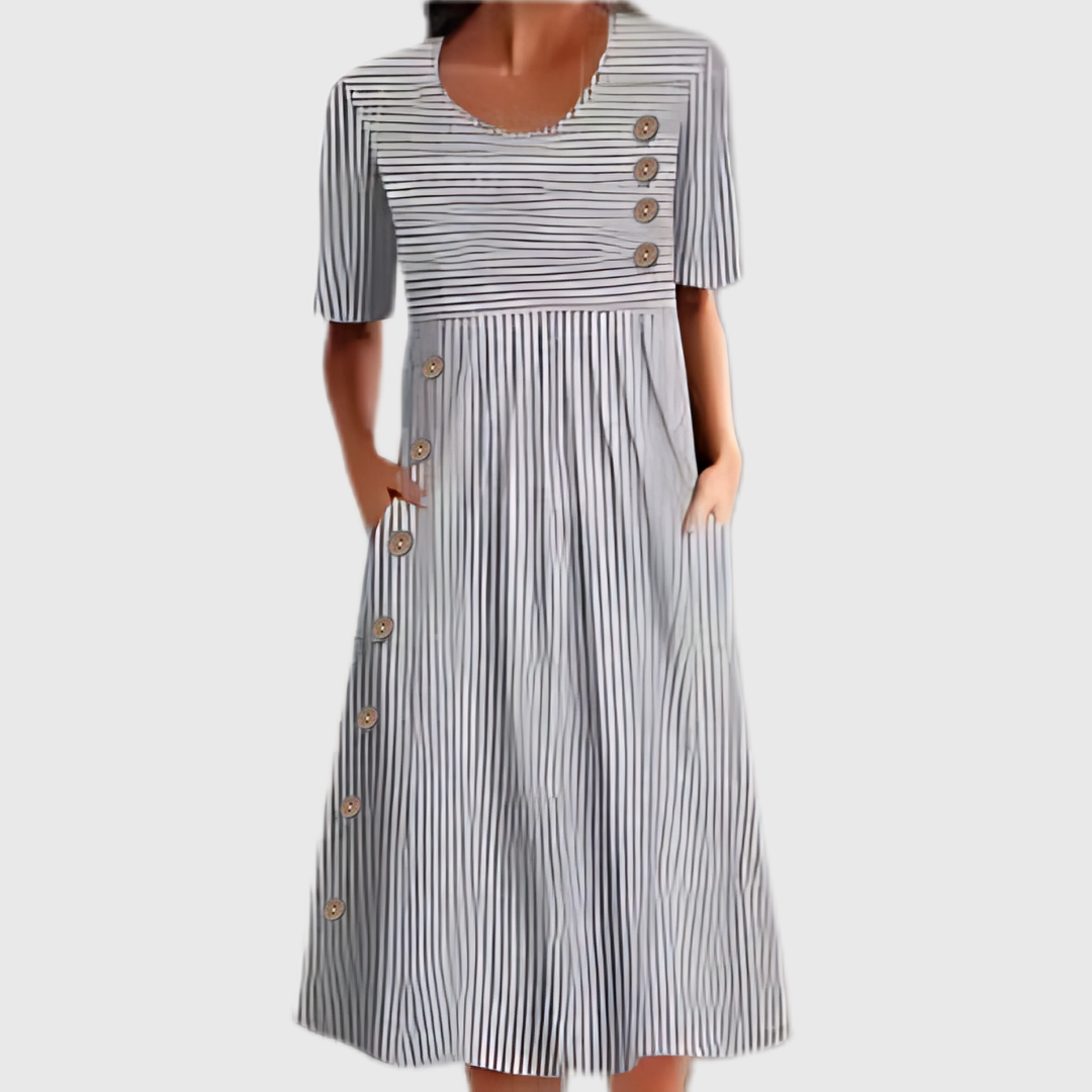 MABEL | ELEGANT STRIPED TUMMY-COVERAGE MIDI DRESS