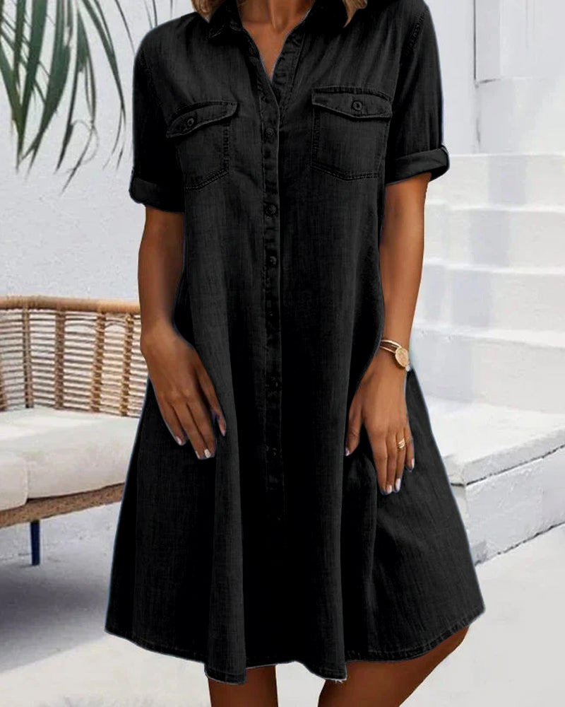 BELLA | COLLARED BUTTON-FRONT TUMMY-COVERAGE DRESS