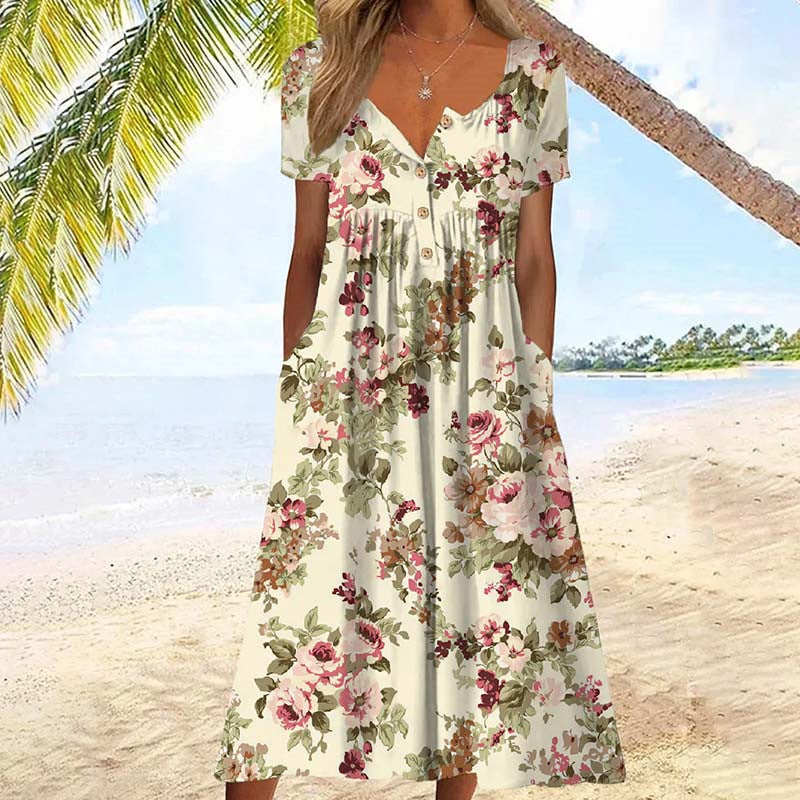 ROSEMARY | ELEGANT FLORAL TUMMY-COVERAGE MIDI DRESS