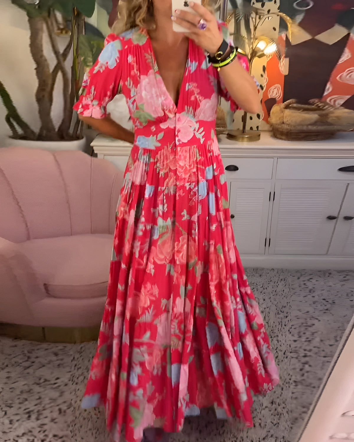 EVANGELINE | ELEGANT TUMMY-COVERAGE FLORAL DRESS