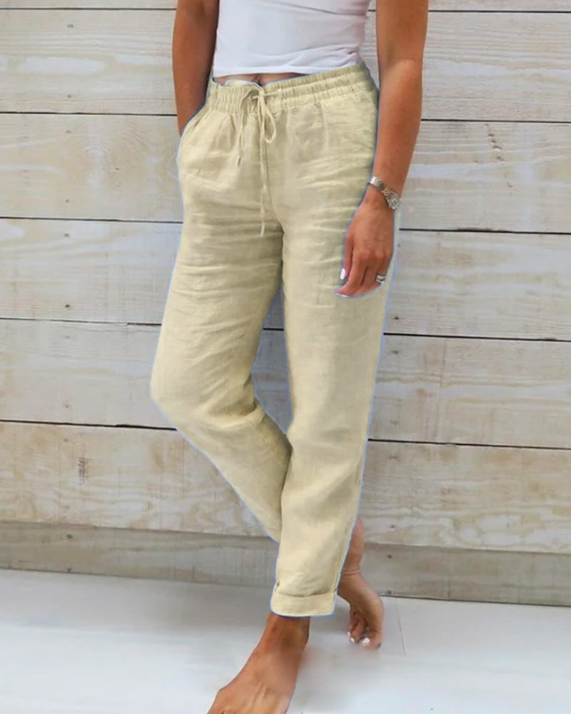 JANELLA | ELEGANT TUMMY-COVERAGE LINEN TROUSERS