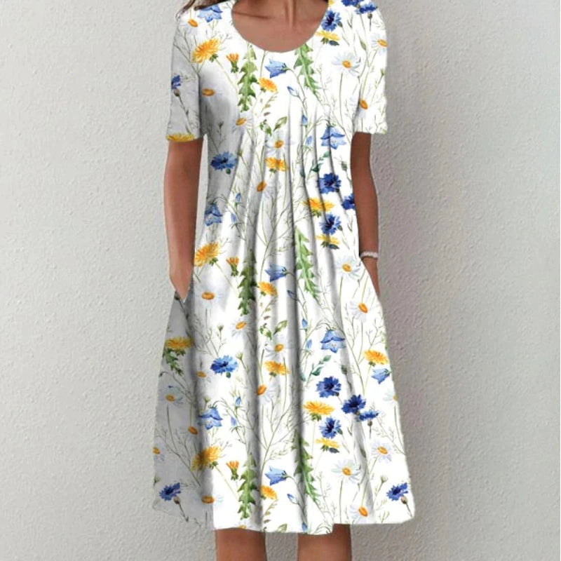ENSLEY | ELEGANT FLORAL TUMMY-COVERAGE MIDI DRESS