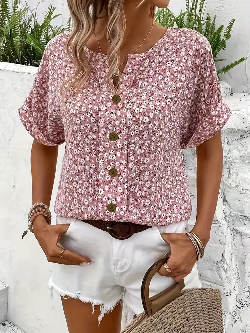 VELMA | ELEGANT FLORAL TUMMY-COVERAGE BLOUSE