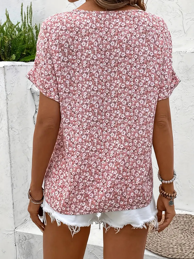 VELMA | ELEGANT FLORAL TUMMY-COVERAGE BLOUSE