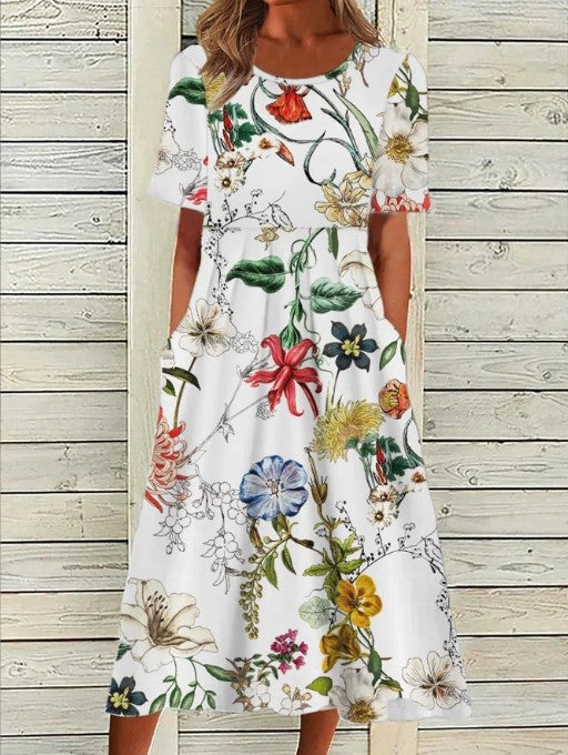 EDEN | ELEGANT FLORAL TUMMY-COVERAGE MIDI DRESS