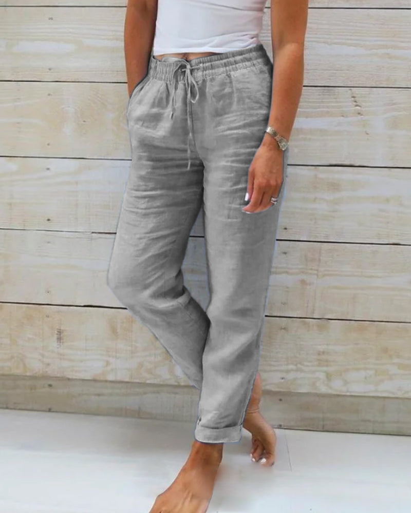 JANELLA | ELEGANT TUMMY-COVERAGE LINEN TROUSERS