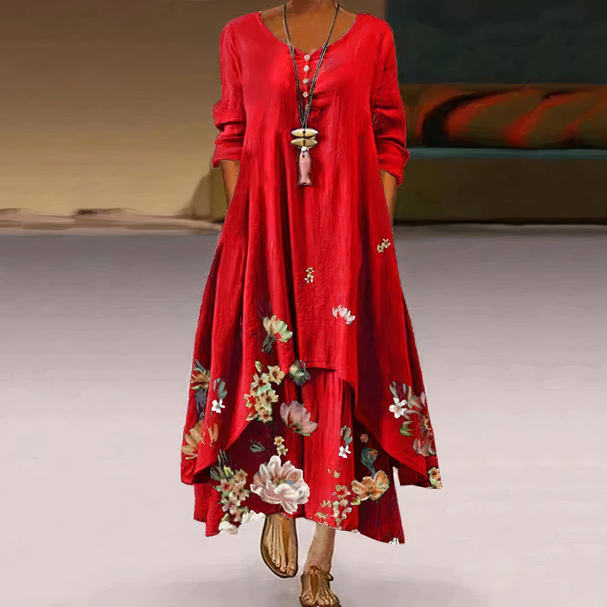 FLORA | ELEGANT FLORAL TUMMY-COVERAGE MAXI DRESS