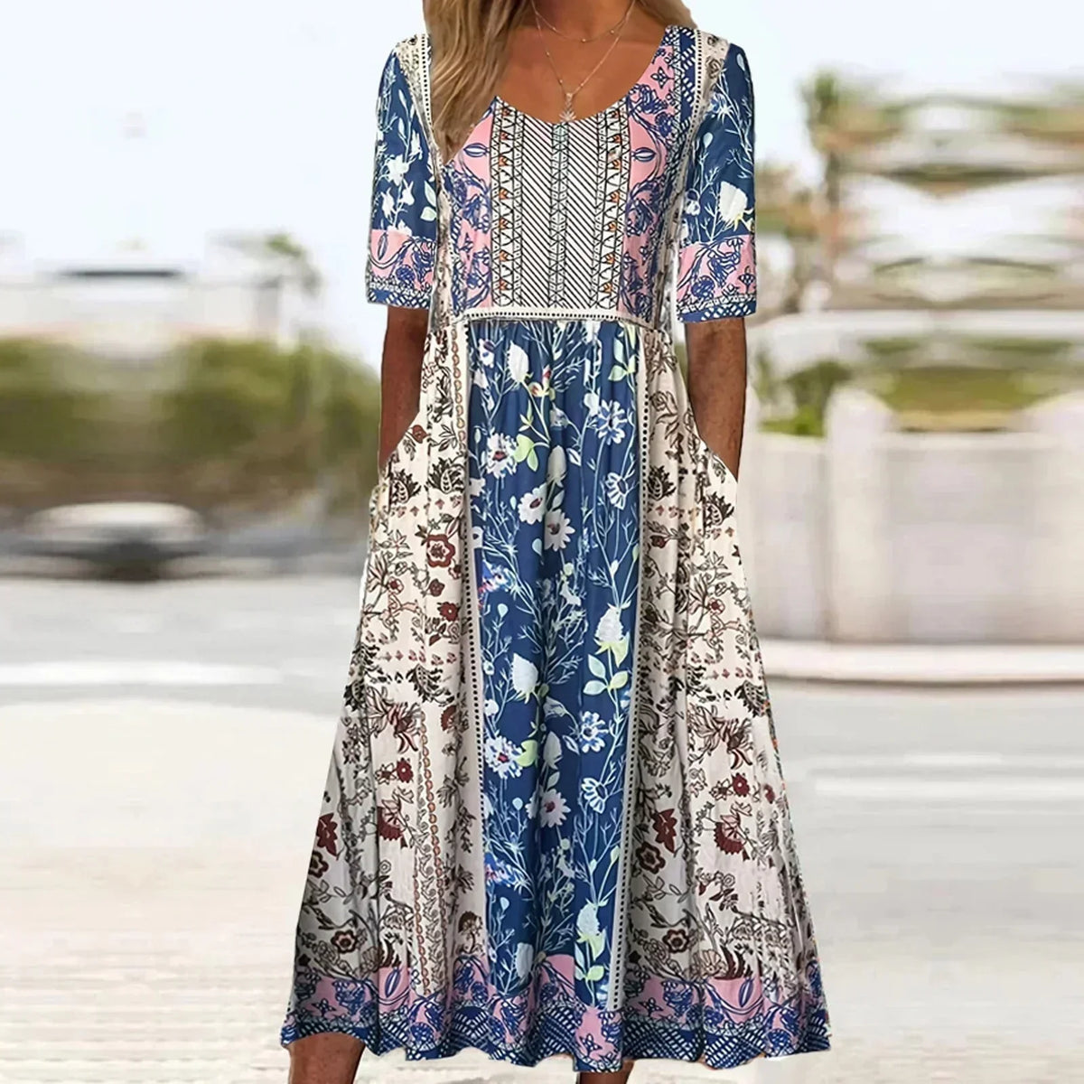 NANCY | BOHO PRINT TUMMY-COVERAGE MIDI DRESS
