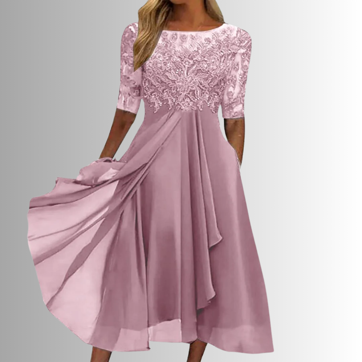 ELIZABETH | ELEGANT LACE TUMMY-COVERAGE MIDI DRESS