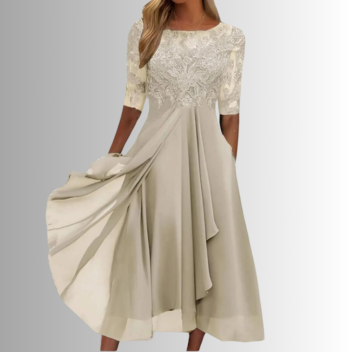 ELIZABETH | ELEGANT LACE TUMMY-COVERAGE MIDI DRESS