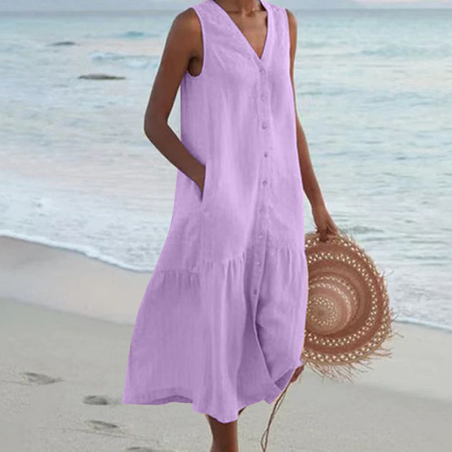 THALIA | ELEGANT SLEEVELESS TUMMY-COVERAGE MIDI DRESS
