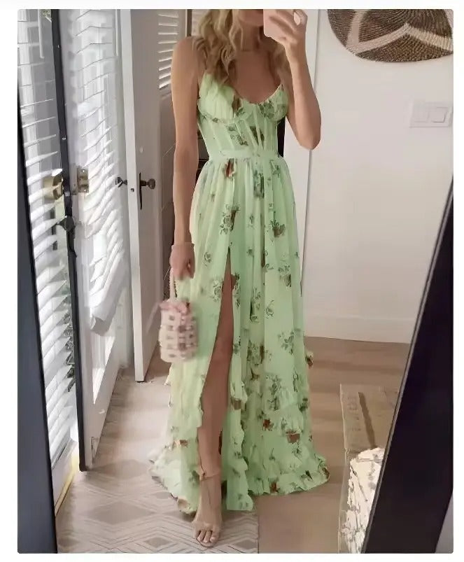 MATILDA | ELEGANT FLORAL TUMMY-COVERAGE GUEST DRESS