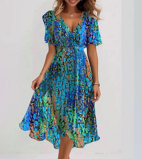 MARY | ELEGANT BLUE MIDI DRESS WITH FLATTERING CUT