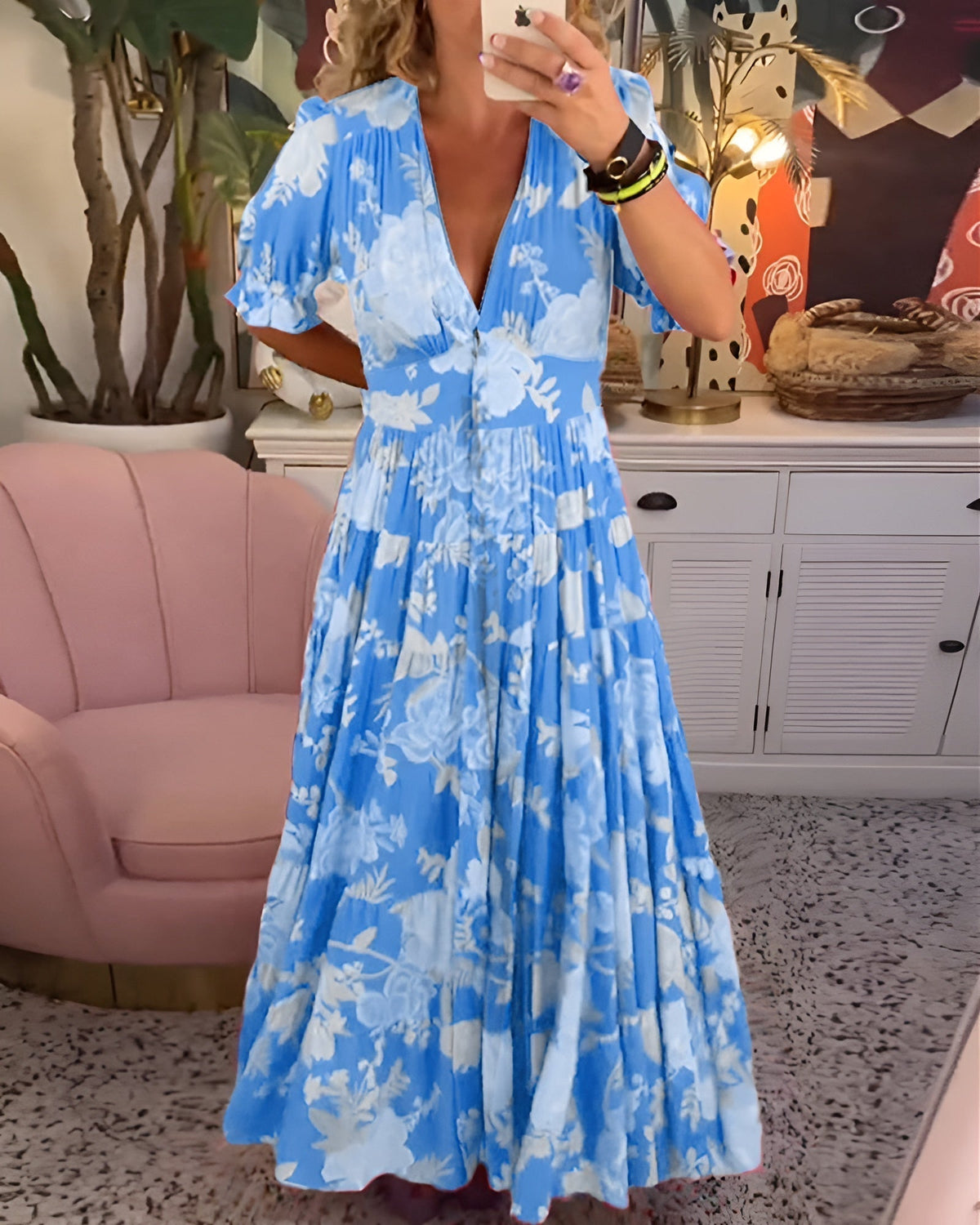 EVANGELINE | ELEGANT TUMMY-COVERAGE FLORAL DRESS
