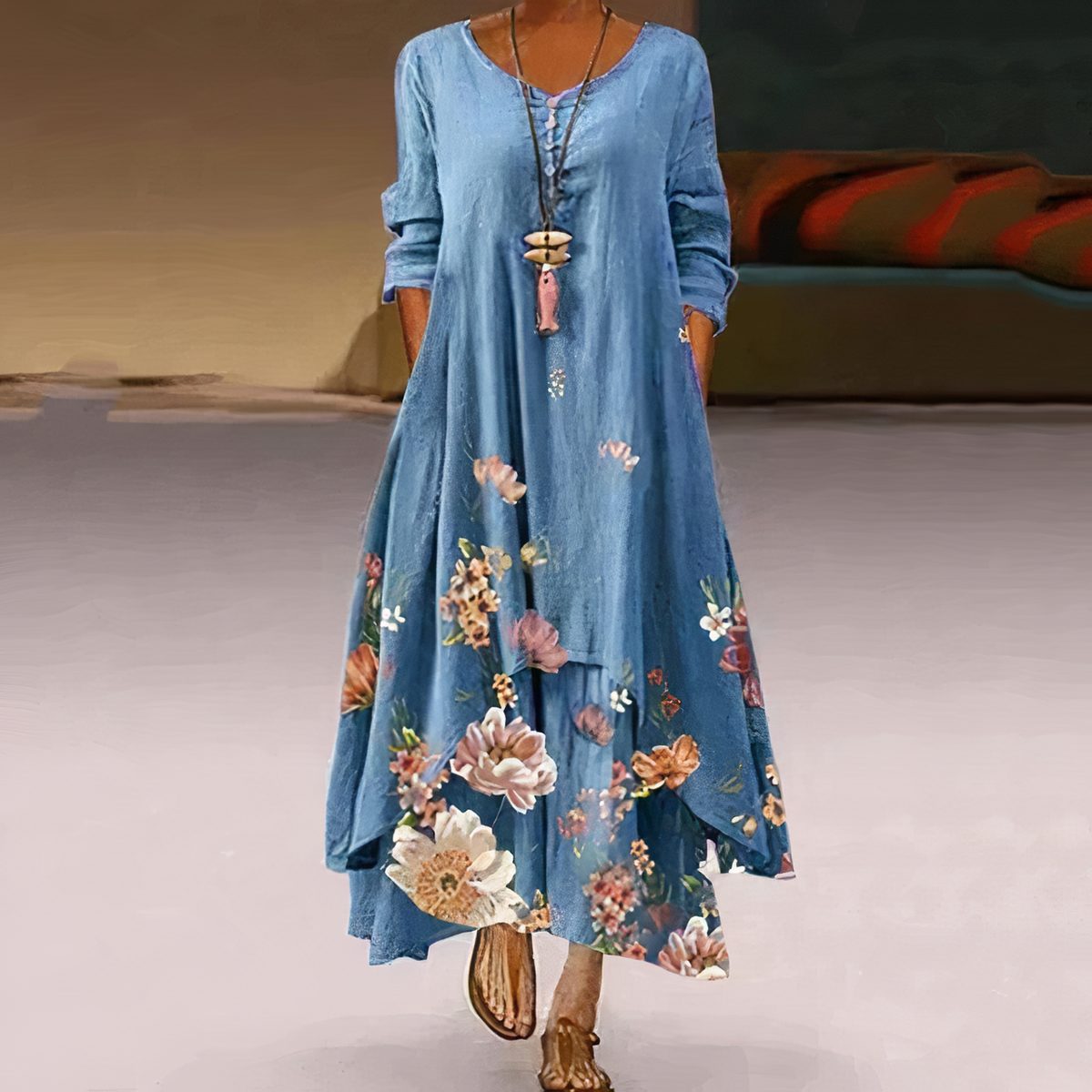 FLORA | ELEGANT FLORAL TUMMY-COVERAGE MAXI DRESS