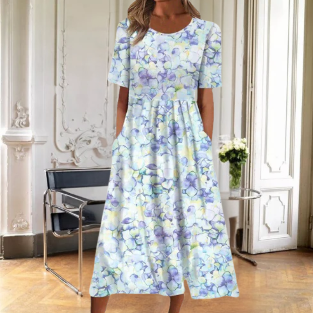 EDITH | ELEGANT FLORAL TUMMY-COVERAGE MIDI DRESS