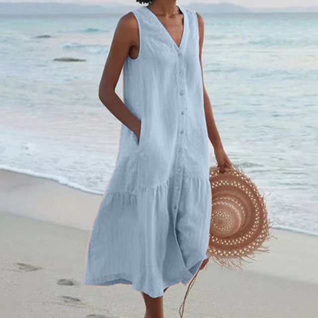 THALIA | ELEGANT SLEEVELESS TUMMY-COVERAGE MIDI DRESS