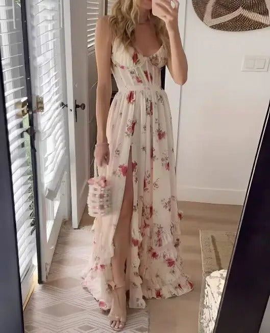 MATILDA | ELEGANT FLORAL TUMMY-COVERAGE GUEST DRESS