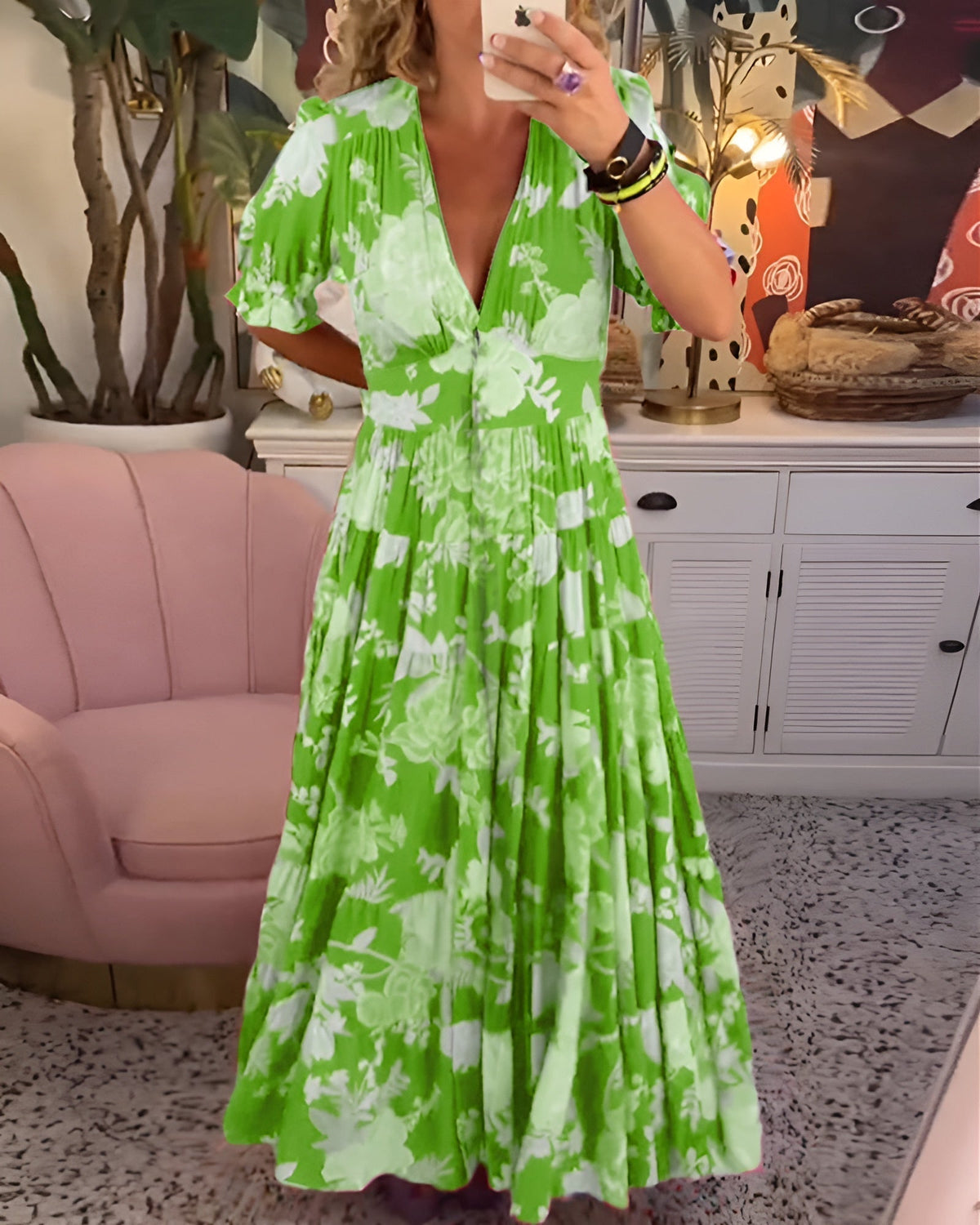 EVANGELINE | ELEGANT TUMMY-COVERAGE FLORAL DRESS