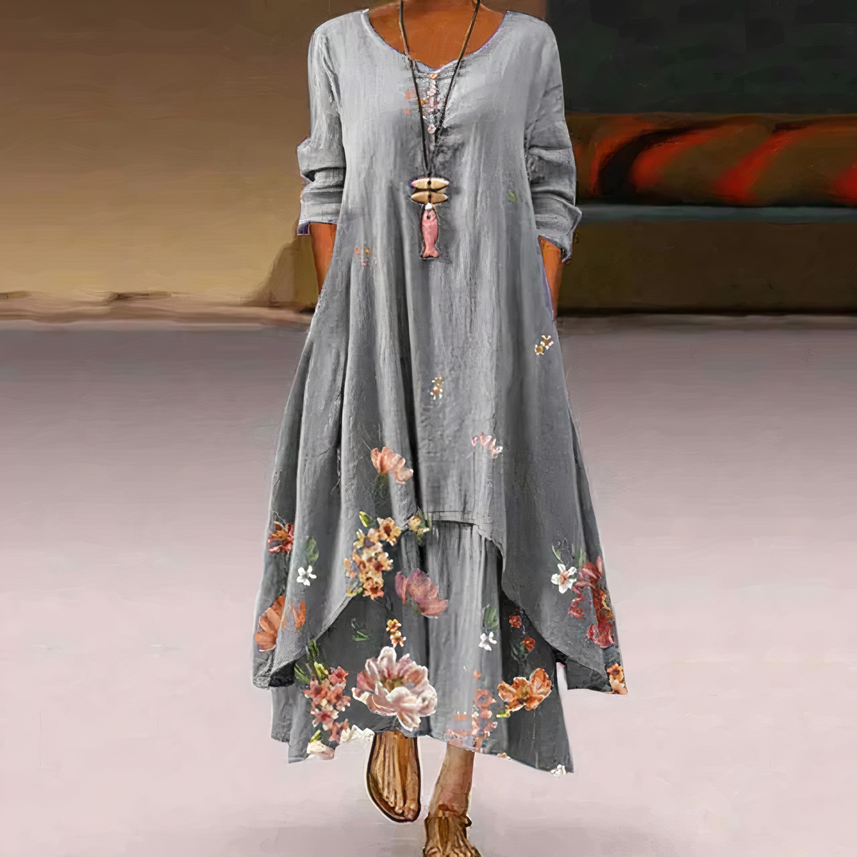 FLORA | ELEGANT FLORAL TUMMY-COVERAGE MAXI DRESS