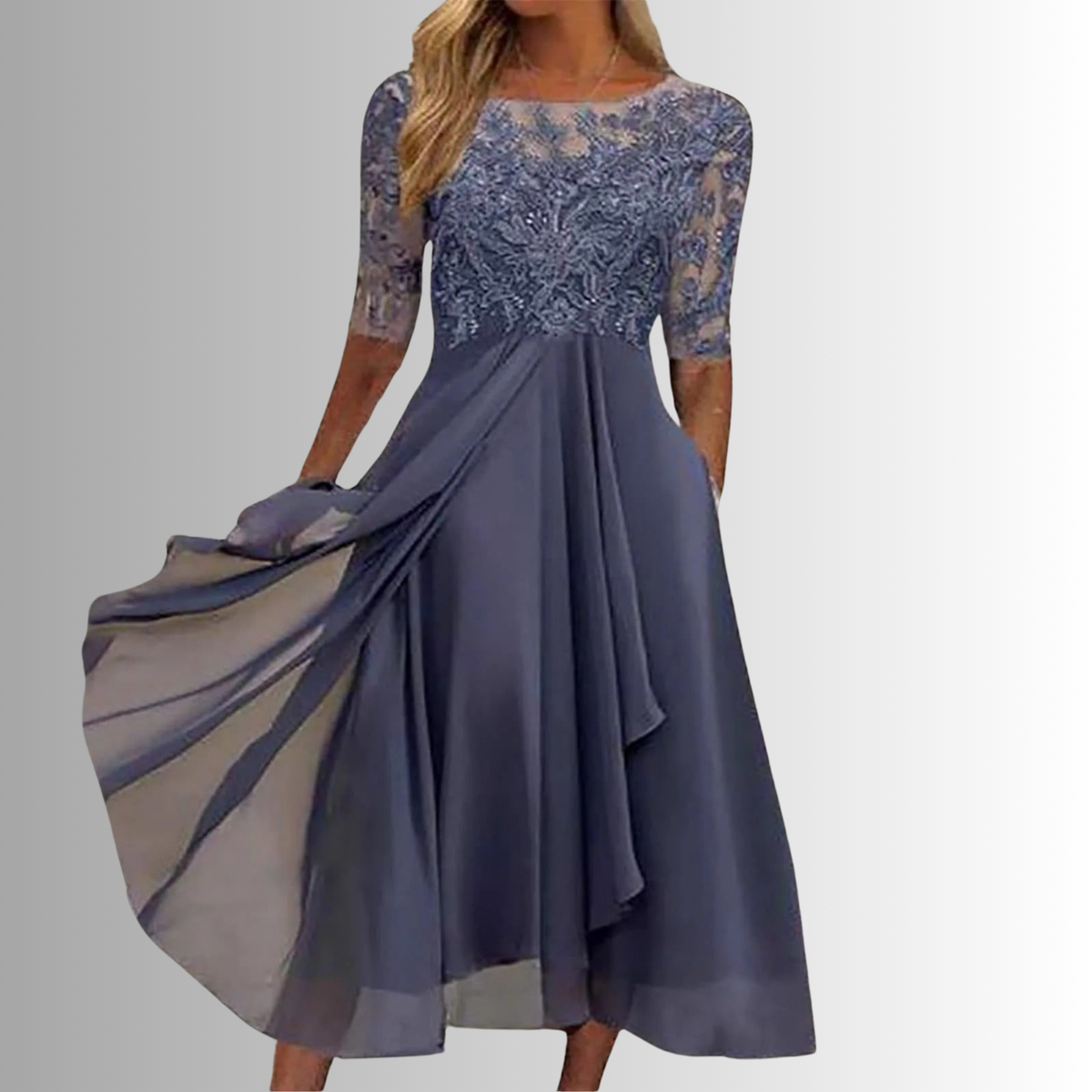 ELIZABETH | ELEGANT LACE TUMMY-COVERAGE MIDI DRESS
